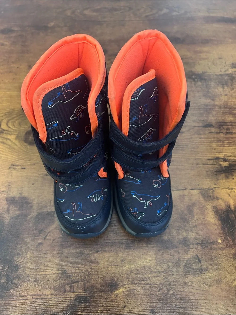Carter's Navy Kids Winter Boots with Orange Trim and Dino Print